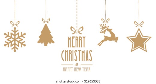 christmas elements hanging gold isolated background