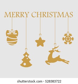 Christmas elements hanging line gold isolated background