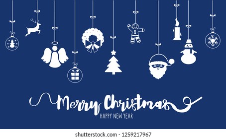 christmas elements hanging new year tree, santa, angel, present, toys, deer, snowman