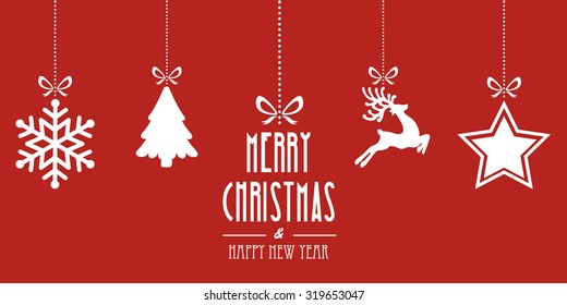 christmas elements hanging red background