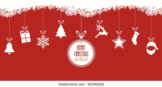 christmas elements hanging red background