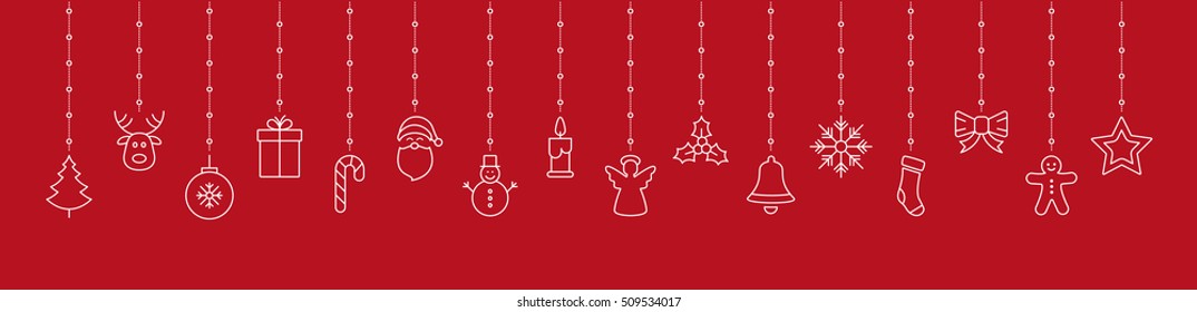 christmas elements hanging red background