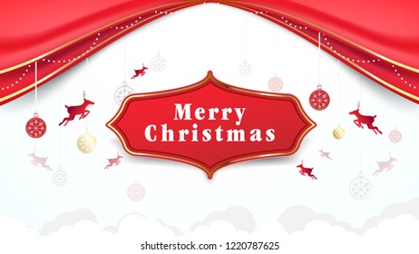 Christmas elements hanging with Red curtains background