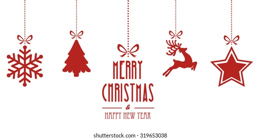 christmas elements hanging red isolated background