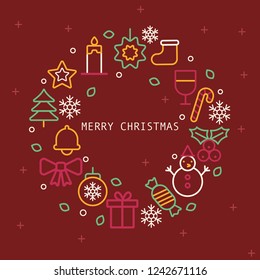 Christmas Elements Icon With Merry Christmas Text