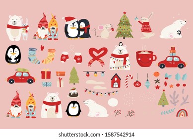 Christmas elements icon set collection. christmas ornamental vetor illstration.