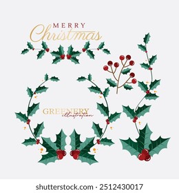 Christmas elements icon set design. Christmas animal and leaves icon collection