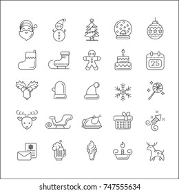 christmas elements icon set. icon flat style with thin line art icons. Editable stroke