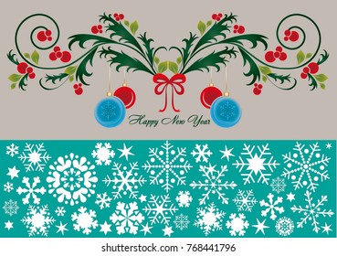 Christmas elements \ illustration of Christmas tree branches \ snowflakes