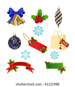 Christmas elements isolated on a white. Vector illustration.