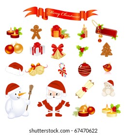 Christmas elements isolated on a white. Vector illustration.