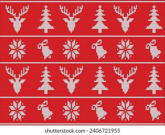 Christmas elements knitting style seamless pattern vector illustration