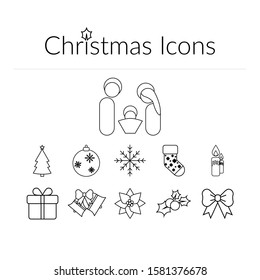 Christmas elements line icons set