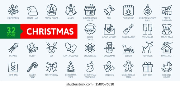 Christmas elements - minimal thin line web icon set. Outline icons collection. Simple vector illustration.