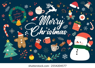 Christmas elements minimalist set of stickers. Colorful icons characters illustration hand drawing vector cartoon style. Christmas cute patterns for your greeting card.