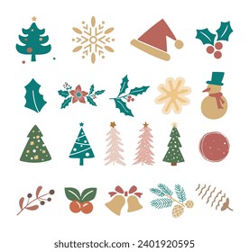 Christmas elements in minimalist style doodle. cartoon christmas elements set