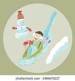 Christmas elements and new year collection with snowman children isolated on the background - vector