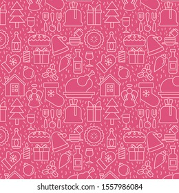 Christmas elements on pink background.
Seamless pattern for wallpaper, web sites,wrapping paper,for fashion prints, fabric, design.