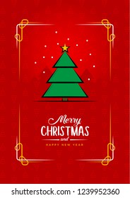 Christmas elements on Red Background with Vector Modern Typography Greetings in a Frame. Classy Card or Poster.