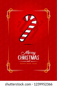 Christmas elements on Red Background with Vector Modern Typography Greetings in a Frame. Classy Card or Poster.
