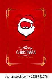 Christmas elements on Red Background with Vector Modern Typography Greetings in a Frame. Classy Card or Poster.