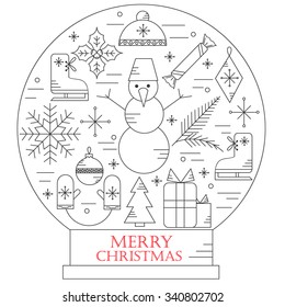 Christmas elements outline icons set. Thin line winter and Christmas time icons set for web design, applications.