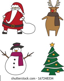 Christmas elements : santa claus, rain deer, snowman and tree Christmas elements Xmas elements