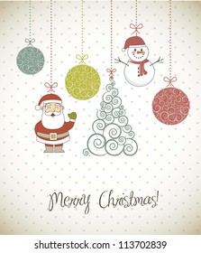 christmas elements with santa, snowman and tree. vector illustration