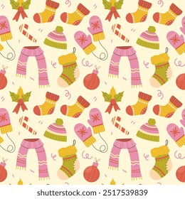 Christmas elements seamless vector pattern