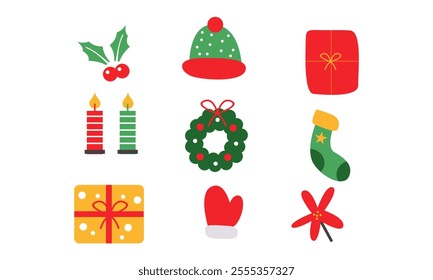 Christmas elements set. Christmas collection. Merry Christmas and Happy New year. Christmas collection with seasonal elements