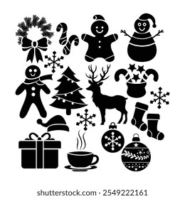 Christmas Elements Set Icons Design.