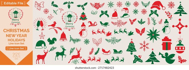 Navidades Elementos conjunto de iconos de diseño. Navidades colección de campanas, Santa, ciervo, ángel, cascanueces, galletas, showman, tormenta de nieve, tambores, manopla, caramelo conjunto de iconos grandes.