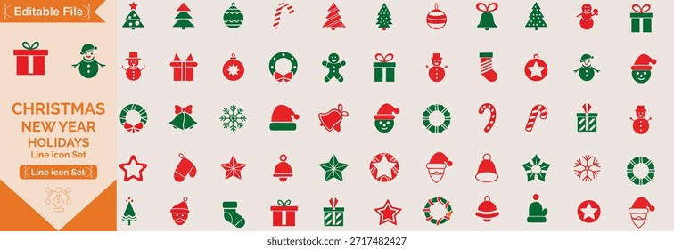 Christmas elements set icons design. Christmas collection of bells, Santa, deer, angel, nutcracker, cookies, showman, snowstorm, drums, mitten, candy big icon set.