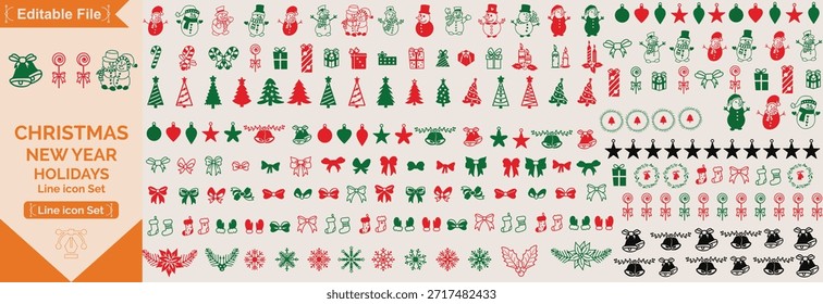 Elementos de Natal definir design de ícones. Coleção de Natal de sinos, Papai Noel, veado, anjo, quebra-nozes, cookies, showman, tempestade de neve, bateria, mitten, doce grande ícone set.