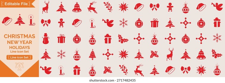 Elementos de Natal definir design de ícones. Coleção de Natal de sinos, Papai Noel, veado, anjo, quebra-nozes, cookies, showman, tempestade de neve, bateria, mitten, doce grande ícone set.