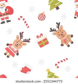 Christmas Elements Set Christmas Set Christmas icons including Santa, reindeer, snow, gift ornaments and other holiday elements. Vector illustration. Christmas seamless pattern. 