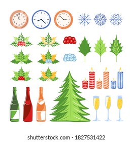 Christmas elements set isolated on a white background. Christmas concept. Design elements for xmas. Cartoon style. Flat design. Vector illustration