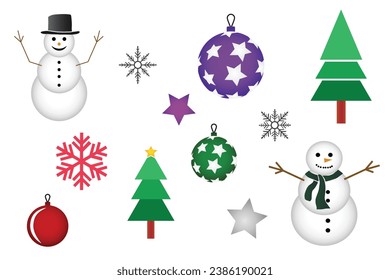 Christmas elements set with minimalist shapes. Vector illustration