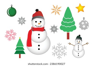 Christmas elements set with minimalist shapes. Vector illustration