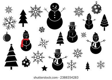 Christmas elements set with minimalist shapes. Vector illustration