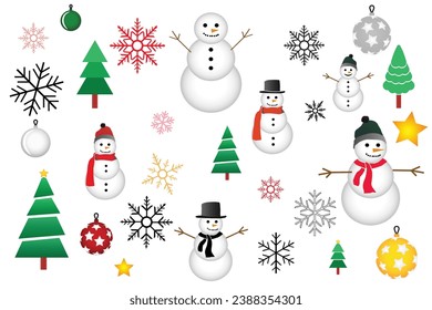 Christmas elements set with minimalist shapes. Vector illustration