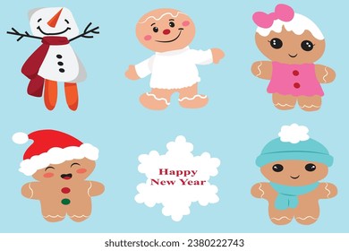 Christmas elements set with six cute vectors for clipart, background and card