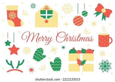 Christmas elements set. Vector illustration of New Year decorations and objects on white background.