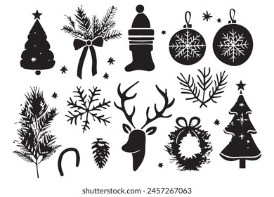 christmas elements silhouette set design