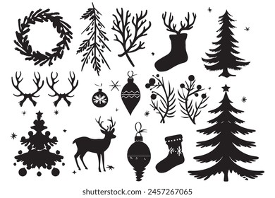 christmas elements silhouette set design