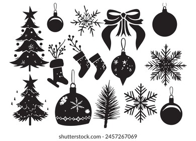 christmas elements silhouette set design