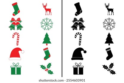 Christmas Elements silhouette set, Set of Christmas element with color, Color vector elements.