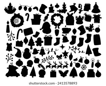 Christmas elements silhouette vector art white background