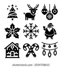 Christmas elements silhouette Vector illustration Bundle-Festive holiday icons bundle .