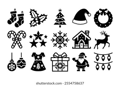 Christmas elements silhouette Vector illustration Bundle-Festive holiday icons bundle .